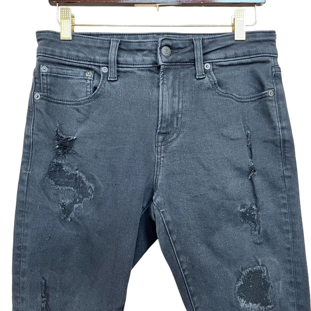 Aeropostale Jeans Mens 29x30 Black Slim Straight Stretch Distressed Grunge